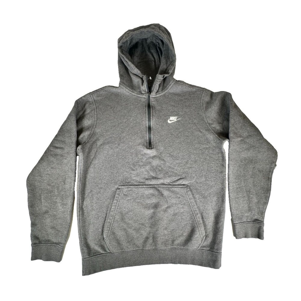 Nike Hoodie Mens Medium Gray Fleece 1/4 Zip Kangaroo Pocket Swoosh 812519-071